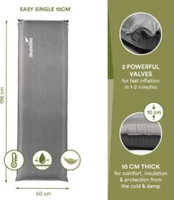 Skandika Easy Single Zelfopblaasbaar Slaapmat – Slaapmat – Slaapmat Zelfopblazend – Logeerbed – Polyester, PVC - Premium Zelfopblazend Luchtbed, Antislip-materiaal, Ideaal Voor Camping – Outdoor, Camping – Kamperen – 196 X 60 X 10 Cm – 3.2kg - Grijs -Buiten Kampeer Aanbieding 1049x1200 2