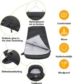 HikeMeister Mummy Slaapzak 1600 Gram - Kamperen - Zwart - Ca. 220 X 80 Cm - Met Binnenzak - Comfortzone: 0-15 Graden - Draagtas -Buiten Kampeer Aanbieding 1051x1200