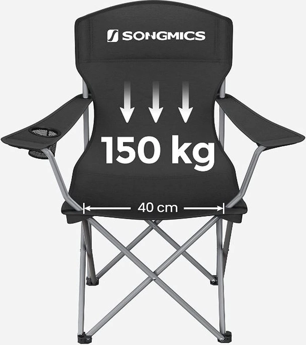 MIRA Home - Campingstoel Set Van 2 Inklapbaar - Klapstoel Met Robuust Frame - Met Flessenhouder - 76 X 51.5 X 95.5 Cm - Zwart 5 MIRA Home - Campingstoel Set Van 2 Inklapbaar - Klapstoel Met Robuust Frame - Met Flessenhouder - 76 X 51.5 X 95.5 Cm - Zwart - Afbeelding 5