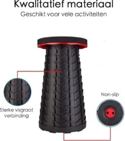 Kampeerkruk - Uitschuifbare Kruk - Rood/Zwart- Tot 120 Kg - Travel Stool - Opvouwbare Campingkruk - Inklapbaar Krukje - Telescopische Kruk - Camping - Outdoor -Buiten Kampeer Aanbieding 1069x1200 1