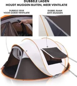Fly Lab Luxe Pop Up Tent - Kampeer Tent - Grijs/Oranje - 4 Persoons -Buiten Kampeer Aanbieding 1072x1200