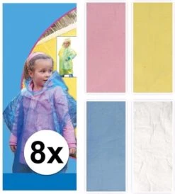 Merkloos 8 X Regen Poncho Voor Kinderen Blauw