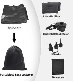 Opblaasbaar Matras Voor In De Auto, Opblaasbaar Bed, Opvouwbaar, Comfortabele Autostoel, Automatras Met Elektrische Luchtpomp En 3 Adapters, 2 Kussens En Draagtas, Voor Camping, Reizen (zwart) -Buiten Kampeer Aanbieding 1093x1200 2