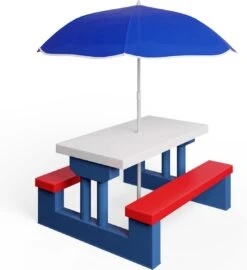 Merkloos Kinder Picknicktafel Met Parasol - Blauw -Buiten Kampeer Aanbieding 1097x1200 3