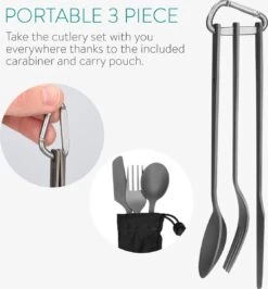 Navaris Campingbestek Van Titanium - Set Met Vork, Mes En Lepel - Bestekset Voor Onderweg En Op Reis - Inclusief Karabijnhaak En Bewaarzakje -Buiten Kampeer Aanbieding 1113x1200 5