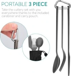 Navaris Campingbestek Van Titanium - Set Met Vork, Mes En Lepel - Bestekset Voor Onderweg En Op Reis - Inclusief Karabijnhaak En Bewaarzakje -Buiten Kampeer Aanbieding 1115x1200 1