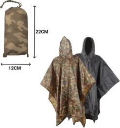 Regenponcho / Fietsponcho Herbruikbaar Voor Volwassenen ( Dames En Heren ) - 200x110cm - 100% Ripstop Polyester - Camouflage -Buiten Kampeer Aanbieding 1119x1200 2