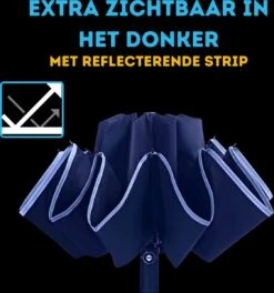 Stormparaplu - Paraplu - Opvouwbaar - Reflecterend - Automatisch Omgekeerd Uitklapsysteem - Windbestendig Tot 140 Km/h - Incl. Luxe Beschermhoes -Buiten Kampeer Aanbieding 1123x1200 1