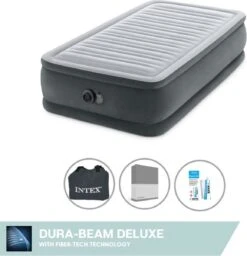 Intex Luchtbed - 1-Persoons - 99 X 191 X 46 Cm - Grijs - Met Ingebouwde Pomp, Hoeslaken Antraciet En Reparatieset