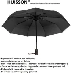 HUISSON Paraplu Stormparaplu Automatisch Uit En Inklapbaar Opvouwbaar Lichtgewicht 330 Gram Windproof Zwart -Buiten Kampeer Aanbieding 1170x1200 6
