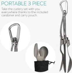 Navaris Campingbestek Van Titanium - Set Met Vork, Mes En Lepel - Inklapbaar - Bestekset Voor Onderweg - Inclusief Karabijnhaak En Bewaarzakje -Buiten Kampeer Aanbieding 1184x1200 4