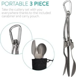 Navaris Campingbestek Van Titanium - Set Met Vork, Mes En Lepel - Inklapbaar - Bestekset Voor Onderweg - Inclusief Karabijnhaak En Bewaarzakje -Buiten Kampeer Aanbieding 1185x1200 2