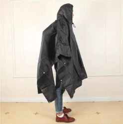 Regenponcho / Fietsponcho Herbruikbaar Voor Volwassenen ( Dames En Heren ) - 200x110cm - 100% Ripstop Polyester - Zwart -Buiten Kampeer Aanbieding 1186x1200 7