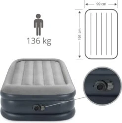 Intex Luchtbed - 1-Persoons - 99 X 191 X 42 Cm - Grijs - Met Pomp, Hoeslaken Zwart En Reparatieset -Buiten Kampeer Aanbieding 1189x1200 4