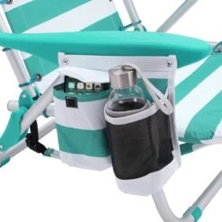Strandstoel Met Afneembare Hoofdsteun, Draagbare Klapstoel, Campingstoel, Rugleuning Tot 180° Verstelbaar, Met Bekerhouder En Zijvak, Groene En Witte Strepen GCB62JW -Buiten Kampeer Aanbieding 1199x1200 7