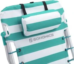 Strandstoel Met Afneembare Hoofdsteun, Draagbare Klapstoel, Campingstoel, Rugleuning Tot 180° Verstelbaar, Met Bekerhouder En Zijvak, Groene En Witte Strepen GCB62JW -Buiten Kampeer Aanbieding 1200x1038 1