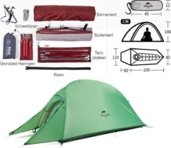 Cloud Up 1 Upgraded - Naturehike® - 1 Persoons Tent - Lichtgewicht Tent - Incl. Grondzeil - 210T 3000mm - Outdoor - Waterdicht - Hiking & Wandelen -Buiten Kampeer Aanbieding 1200x1038