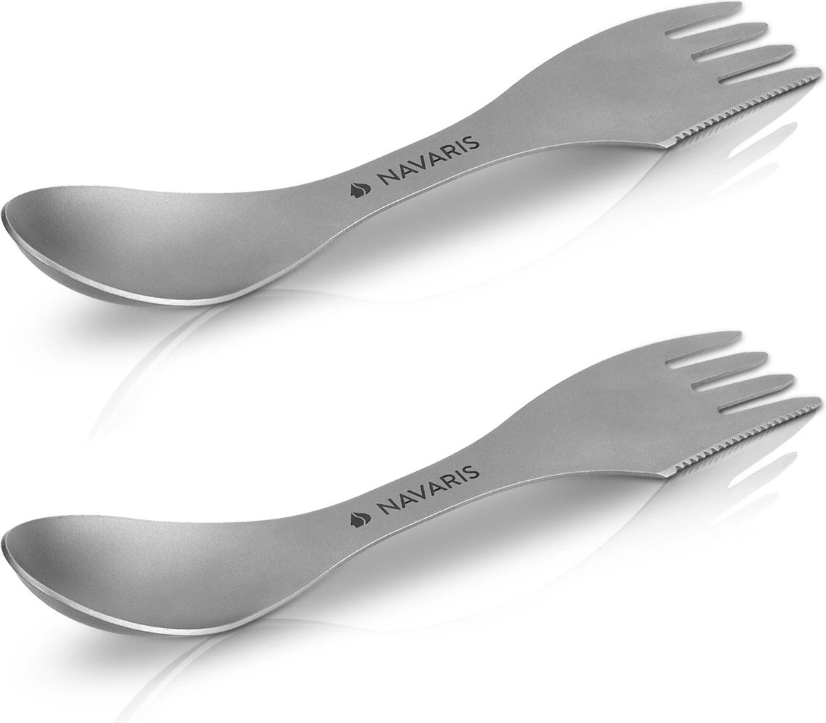 Navaris 2x Spork Titanium Campingbestek - Vork, Mes En Lepel In één - Bestek Voor Onderweg En Op Reis - Lichtgewicht - Inclusief Bewaarzakje 2 Navaris 2x Spork Titanium Campingbestek - Vork, Mes En Lepel In één - Bestek Voor Onderweg En Op Reis - Lichtgewicht - Inclusief Bewaarzakje - Afbeelding 2
