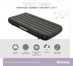 Bestway 3-in-1 Luchtbed - Connect - Zwart - 188x99cm - PVC/Polyester - Single, Double Single En Twin Opblaasbed - Tritech Materiaal - I-Beam Constructie -Buiten Kampeer Aanbieding 1200x1090 2