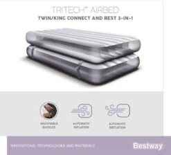 Bestway 3-in-1 Luchtbed - Connect - Zwart - 188x99cm - PVC/Polyester - Single, Double Single En Twin Opblaasbed - Tritech Materiaal - I-Beam Constructie -Buiten Kampeer Aanbieding 1200x1090 3