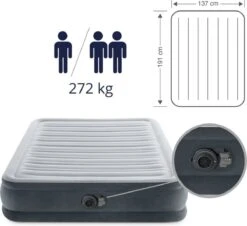 Intex Luchtbed - Twijfelaar - 137 X 191 X 33 Cm - Grijs - Met Ingebouwde Pomp, Hoeslaken Antraciet En Reparatieset -Buiten Kampeer Aanbieding 1200x1100 1