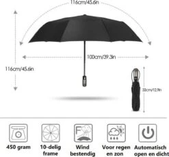 Paraplu - Stormparaplu - Automatisch Uitklapbaar - Opvouwbaar - Zwart - 110 Cm XL - Open En Dicht Knop - Stormbestendig Tot 140 K/m -Buiten Kampeer Aanbieding 1200x1111 22