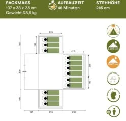 Skandika Nimbus Sleeper 12 Tent – Koepeltenten – 12 Persoons Familietent - Campingtent – Muggengaas – Sleeper Technology (3 Extra Donkere Slaapcabines) – 760 X 630 X 215 Cm (LxBxH) – 5000 Mm Waterkolom – Camping, Tuin – Kamperen – Blauw/wit -Buiten Kampeer Aanbieding 1200x1150