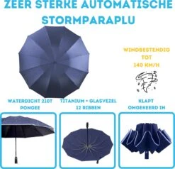 Stormparaplu - Paraplu - Opvouwbaar - Reflecterend - Automatisch Omgekeerd Uitklapsysteem - Windbestendig Tot 140 Km/h - Incl. Luxe Beschermhoes -Buiten Kampeer Aanbieding 1200x1156 6