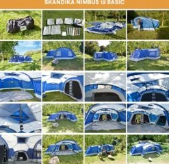 Skandika Nimbus Sleeper 12 Tent – Koepeltenten – 12 Persoons Familietent - Campingtent – Muggengaas – Sleeper Technology (3 Extra Donkere Slaapcabines) – 760 X 630 X 215 Cm (LxBxH) – 5000 Mm Waterkolom – Camping, Tuin – Kamperen – Blauw/wit -Buiten Kampeer Aanbieding 1200x1162 1