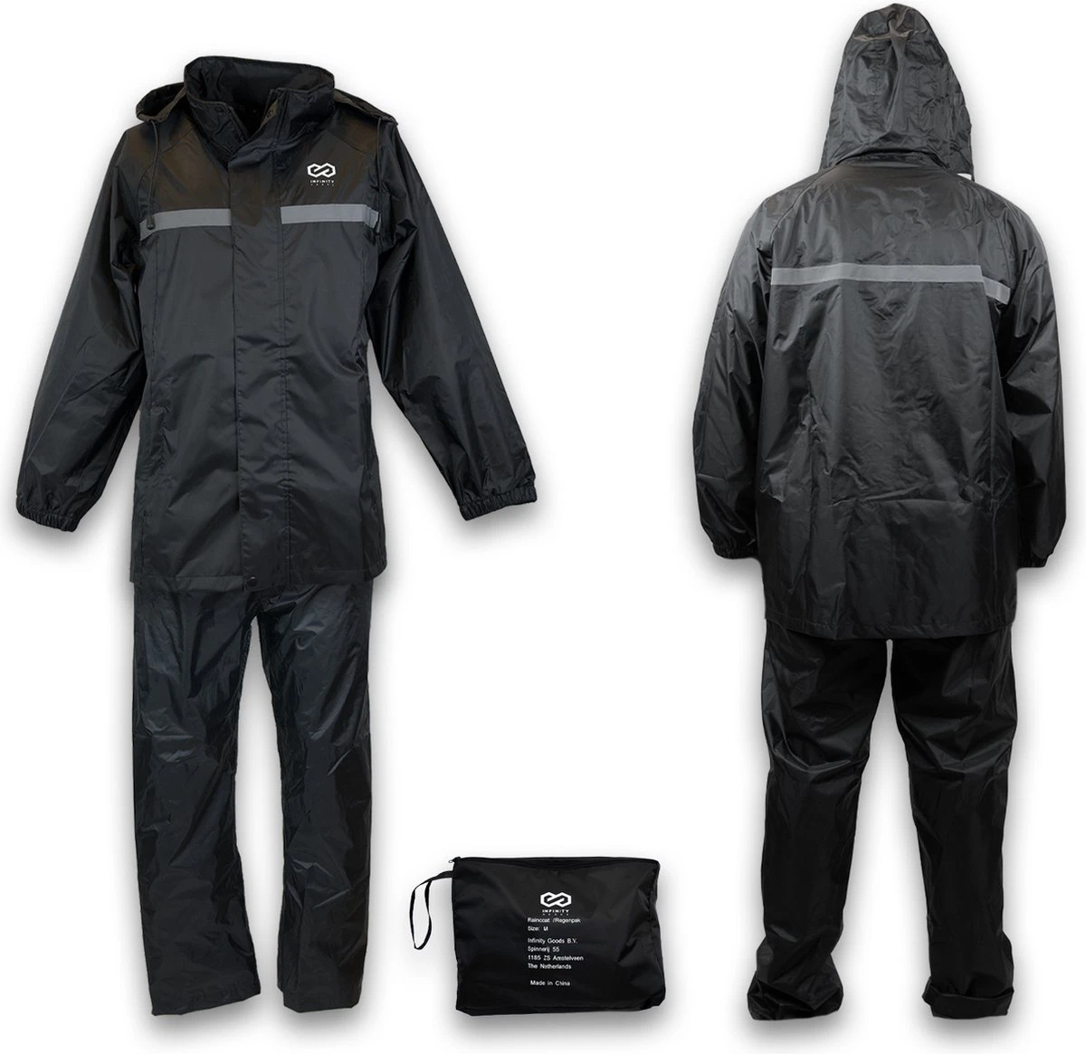 Infinity Goods Regenpak - Dames & Heren - Maat M - Waterdicht & Ademend - Reflecterend - Zwart 4 Infinity Goods Regenpak - Dames & Heren - Maat M - Waterdicht & Ademend - Reflecterend - Zwart - Afbeelding 4