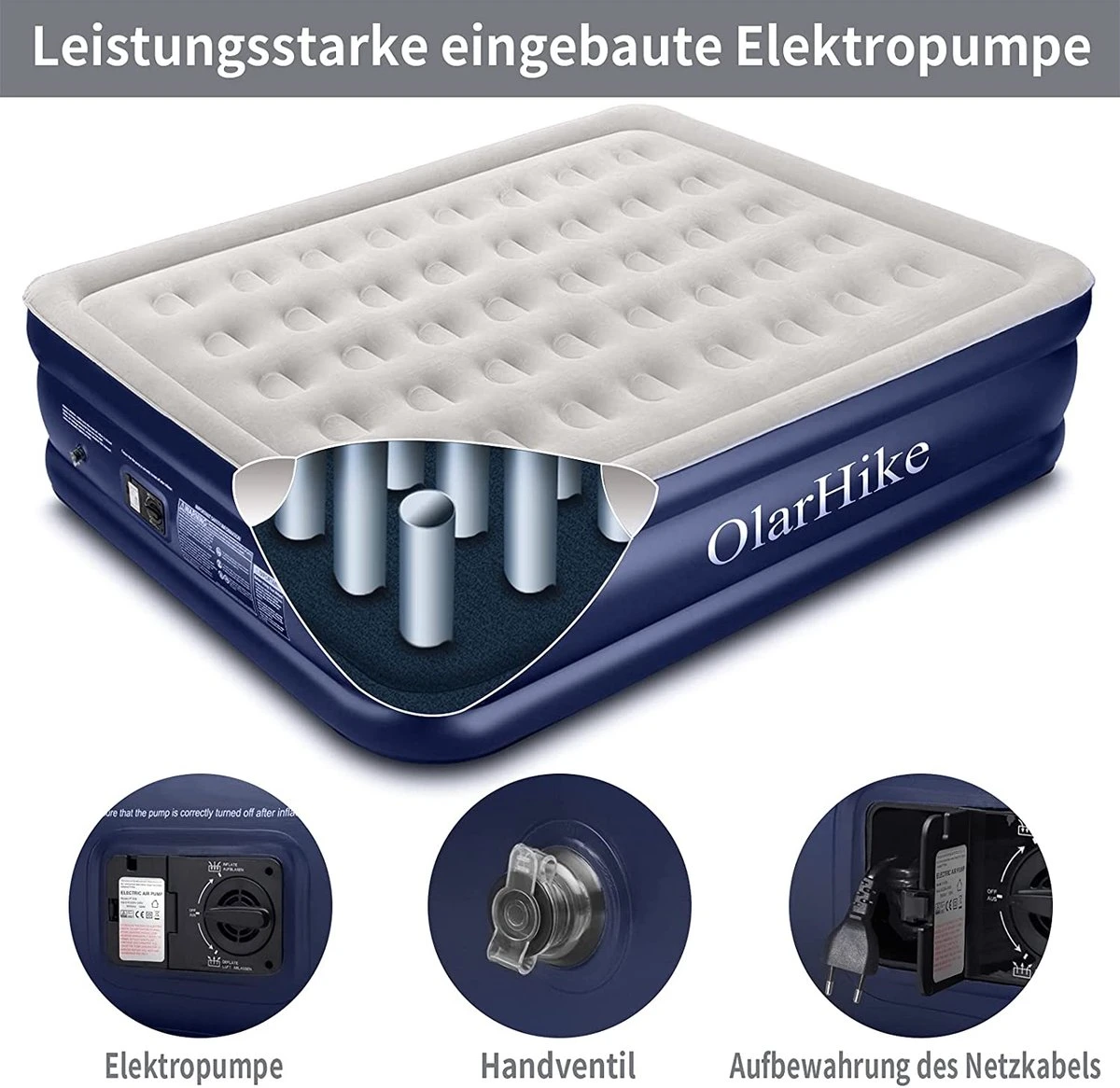 OlarHike Queen Size Luchtmatras Met Geïntegreerde Elektrische Pomp, Zelfopblazend Luchtbed, Voor 2 Personen, Premium Gastenbed, Opblaasbaar Matras Voor Camping Of Thuisgebruik, 203 X 152 X 46 Cm 2 OlarHike Queen Size Luchtmatras Met Geïntegreerde Elektrische Pomp, Zelfopblazend Luchtbed, Voor 2 Personen, Premium Gastenbed, Opblaasbaar Matras Voor Camping Of Thuisgebruik, 203 X 152 X 46 Cm - Afbeelding 2