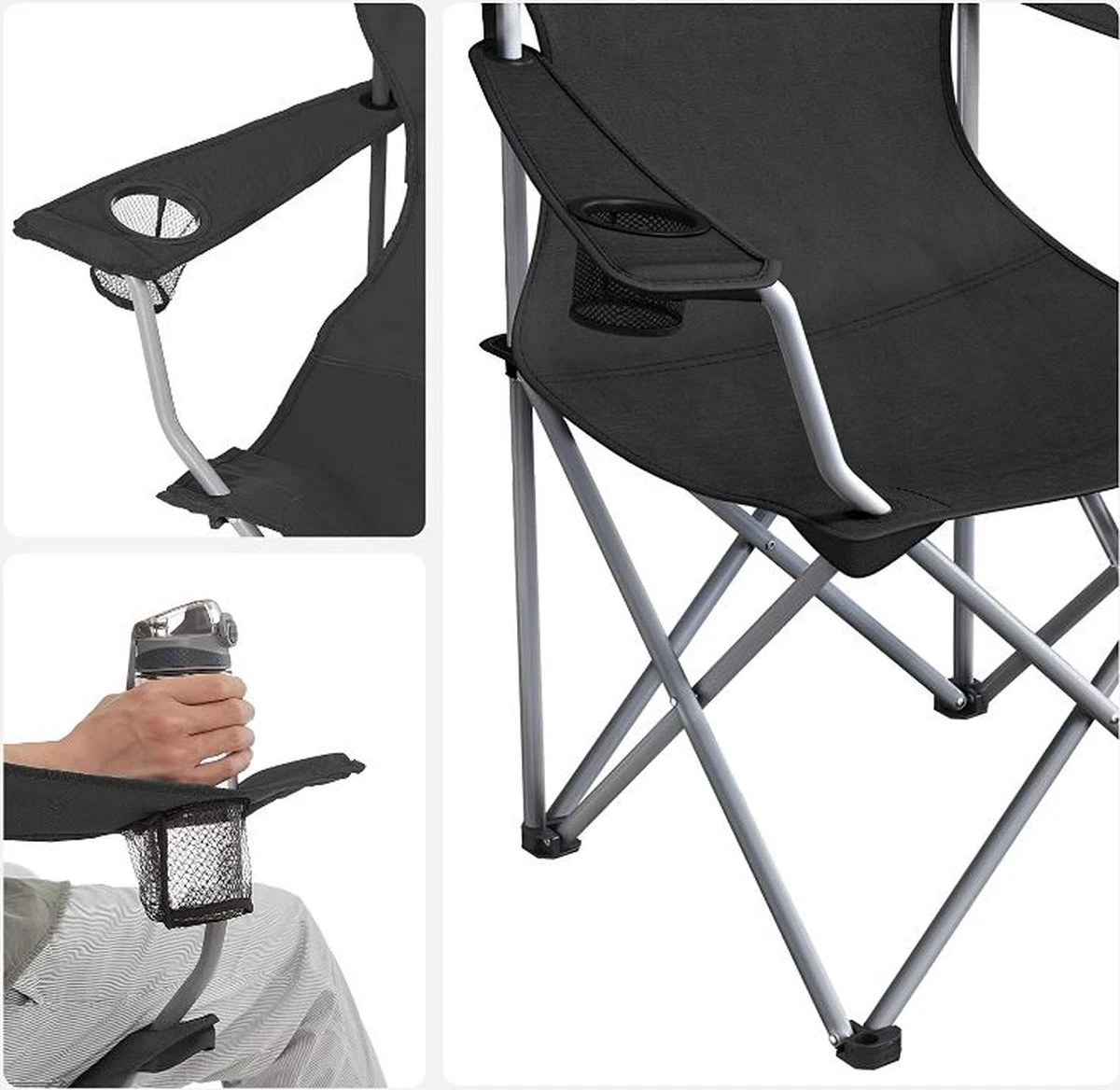 MIRA Home - Campingstoel Set Van 2 Inklapbaar - Klapstoel Met Robuust Frame - Met Flessenhouder - 76 X 51.5 X 95.5 Cm - Zwart 2 MIRA Home - Campingstoel Set Van 2 Inklapbaar - Klapstoel Met Robuust Frame - Met Flessenhouder - 76 X 51.5 X 95.5 Cm - Zwart - Afbeelding 2