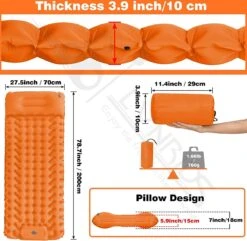 LVNRIDS Isomat, Zelfopblazend, Ultralicht, Luchtmatras, Camping, Zelfopblaasbaar, Opblaasbaar Matras, 3,9 Inch Dik, Met Voetperspomp En Kussen, Voor Camping, Reizen, Outdoor, Wandelen, Strand, Oranje -Buiten Kampeer Aanbieding 1200x1171 9