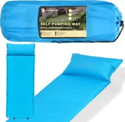 Springos Slaapmat | Zelfopblazend | 186 Cm | Inclusief Hoes & Hoofdkussen | Lichtblauw -Buiten Kampeer Aanbieding 1200x1175