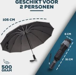 Stormparaplu - Opvouwbaar - 105 CM - Paraplu - Automatisch In En Uit Klapbaar - Stormbestendig Tot 140 Km/h - Luxe Beschermhoes -Buiten Kampeer Aanbieding 1200x1176 11
