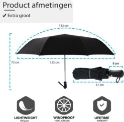 Beefree - Automatische King-size Stormparaplu Ø 123 Cm - Zwart -Buiten Kampeer Aanbieding 1200x1177 5