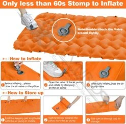 LVNRIDS Isomat, Zelfopblazend, Ultralicht, Luchtmatras, Camping, Zelfopblaasbaar, Opblaasbaar Matras, 3,9 Inch Dik, Met Voetperspomp En Kussen, Voor Camping, Reizen, Outdoor, Wandelen, Strand, Oranje -Buiten Kampeer Aanbieding 1200x1182 10