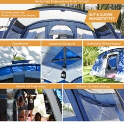 Skandika Nimbus Sleeper 12 Tent – Koepeltenten – 12 Persoons Familietent - Campingtent – Muggengaas – Sleeper Technology (3 Extra Donkere Slaapcabines) – 760 X 630 X 215 Cm (LxBxH) – 5000 Mm Waterkolom – Camping, Tuin – Kamperen – Blauw/wit -Buiten Kampeer Aanbieding 1200x1182 2