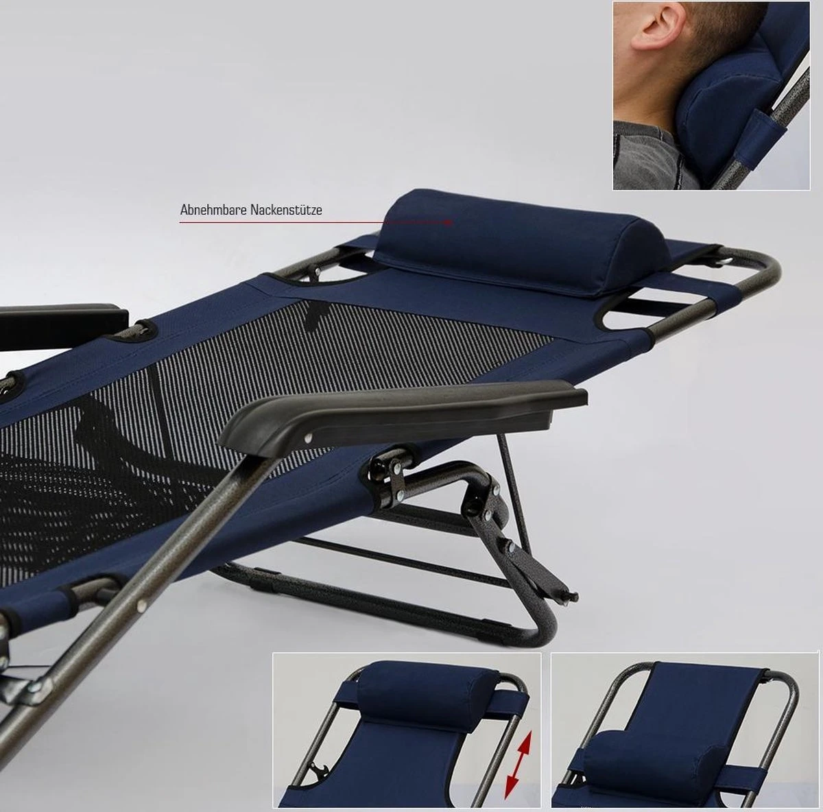 Ligstoel 155x60cm - Opvouwbaar Campingstoel Ligbed Strandstoel Tuinstoel Vouwligstoel Blauw 12 Ligstoel 155x60cm - Opvouwbaar Campingstoel Ligbed Strandstoel Tuinstoel Vouwligstoel Blauw - Afbeelding 12