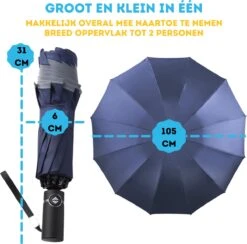 Stormparaplu - Paraplu - Opvouwbaar - Reflecterend - Automatisch Omgekeerd Uitklapsysteem - Windbestendig Tot 140 Km/h - Incl. Luxe Beschermhoes -Buiten Kampeer Aanbieding 1200x1186 7