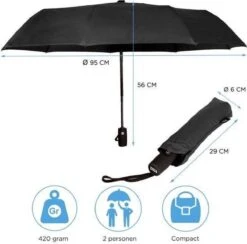 HK-Goodies- Automatische Stormparaplu - Paraplu - Automatisch, Opvouwbaar & Windproof Tot 100km P/u - Inclusief Beschermhoes - Ø 95 Cm - Extra Sterk - Dubbele Laag - Zwart -Buiten Kampeer Aanbieding 1200x1187 10