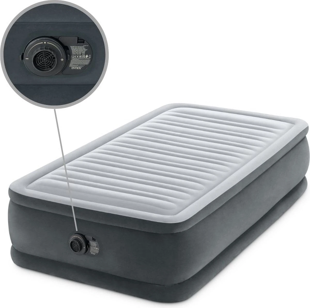 Intex Luchtbed - 1-Persoons - 99 X 191 X 46 Cm - Grijs - Met Ingebouwde Pomp, Hoeslaken Wit En Reparatieset 7 Intex Luchtbed - 1-Persoons - 99 X 191 X 46 Cm - Grijs - Met Ingebouwde Pomp, Hoeslaken Wit En Reparatieset - Afbeelding 7