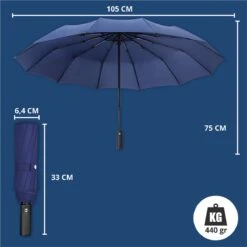 Stormparaplu Opvouwbaar - Paraplu - Automatische Stormparaplu - Tot 110km P/u Windproof - 12 Ribben -Buiten Kampeer Aanbieding 1200x1200 1131