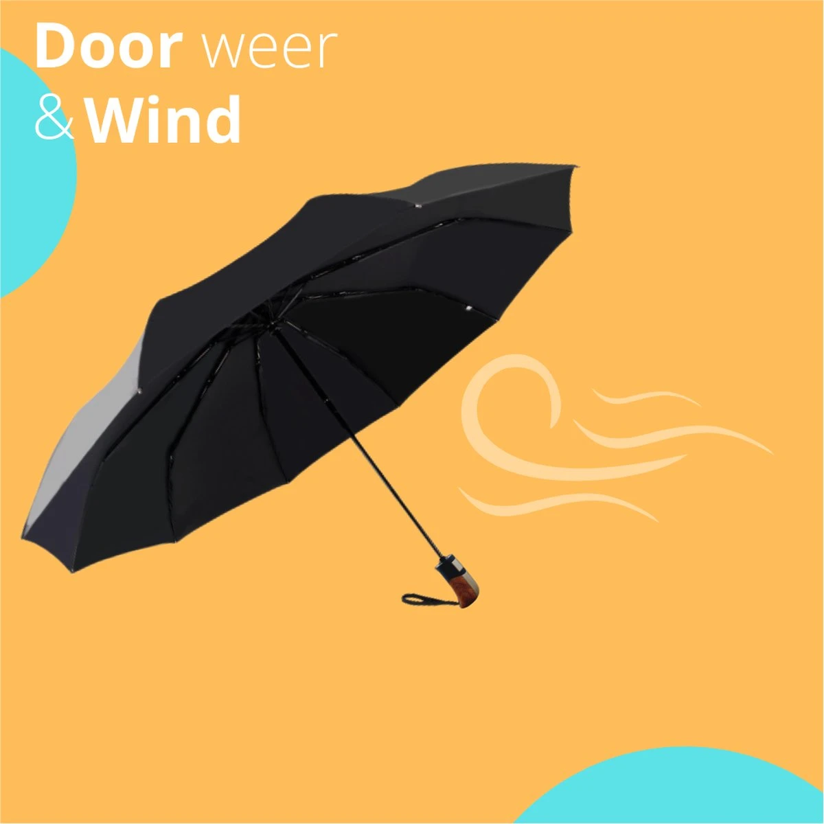 Bushifi Stormparaplu Paraplu - Opvouwbaar - Zwart - 10 Panelen - Polsband 2 Bushifi Stormparaplu Paraplu - Opvouwbaar - Zwart - 10 Panelen - Polsband - Afbeelding 2