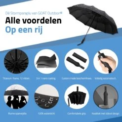 GOAT Outdoor® Stormparaplu - Paraplu - Opvouwbaar - Windproof Tot 100kmp/u - ⌀ 105 Cm - Paraplu - Zwart -Buiten Kampeer Aanbieding 1200x1200 1200