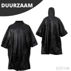 ESTARK Regenponcho - Herbruikbare Poncho Zwart - Fietsponcho Voor Dames En Heren - Regenjas - Hoge Kwaliteit - Poncho Herbruikbaar - Duurzaam - Poncho Zwart