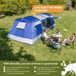 Skandika Montana 8 Tent – Tunneltenten – 8 Persoons Tent – Campingtent – 200 Cm Stahoogte – 2-4 Slaapcabines - Muggengaas – Familietent – 4 Ingangen – 700 X 310 X 200 Cm (L X B X H) - 5000 Mm Waterkolom – Outdoor, Camping – Kamperen – Blauw -Buiten Kampeer Aanbieding 1200x1200 182