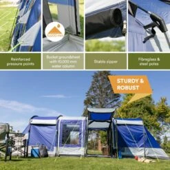 Skandika Montana 8 Tent – Tunneltenten – 8 Persoons Tent – Campingtent – 200 Cm Stahoogte – 2-4 Slaapcabines - Muggengaas – Familietent – 4 Ingangen – 700 X 310 X 200 Cm (L X B X H) - 5000 Mm Waterkolom – Outdoor, Camping – Kamperen – Blauw -Buiten Kampeer Aanbieding 1200x1200 184