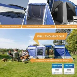 Skandika Montana 8 Tent – Tunneltenten – 8 Persoons Tent – Campingtent – 200 Cm Stahoogte – 2-4 Slaapcabines - Muggengaas – Familietent – 4 Ingangen – 700 X 310 X 200 Cm (L X B X H) - 5000 Mm Waterkolom – Outdoor, Camping – Kamperen – Blauw -Buiten Kampeer Aanbieding 1200x1200 187