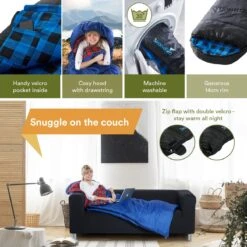Skandika Dundee Flannel-L Slaapzak – Mummmieslaapzakken – Slaapzakken Volwassen - Maat M – Unisex - Katoen, Luxe Kwaliteit, Dubbele Slaapzak, 3 Seizoenen, Tot -20°C - 220 X 80 Cm - Outdoor Kampeerslaapzak – Ritssluiting Links - Zwart/blauw -Buiten Kampeer Aanbieding 1200x1200 346